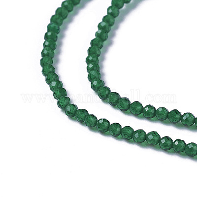 ガラスビーズ連売り  多面カット  ラウンド  グリーン  3~3.5x2.5~3mm  穴：0.3mm  約114~125個/連  14インチ（35.5cm）&nbsp;G-F596-47J-3mm-1