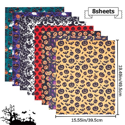 ハロウィン柄のポリコットン生地  パッチワーク用  パッチワークにティッシュを縫う  レッド  49.5~50x39.5~40x0.02cm  8シート/セット&nbsp;DIY-WH0032-07B-1