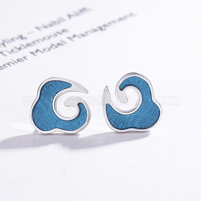 真鍮製スタンドピアス  雲  ブルー  プラチナ  10x10x1.2mm  ピン：0.7mm&nbsp;EJEW-BB61328-A-1