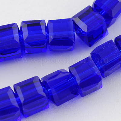 ガラスビーズ連売り  多面カット  キューブ  ブルー  5~6x5~6x5~6mm  穴：1mm  95~100個/連  54~57cm&nbsp;GLAA-R041-6x6mm-22-1