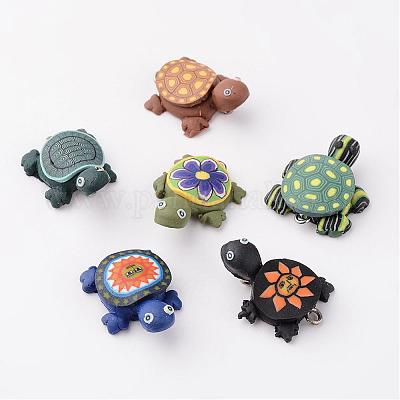 手作り樹脂粘土ペンダント カメ ミックスカラー 19x26mm 穴：2mmの通販