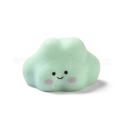 かわいい不透明樹脂カボション  顔の模様のある雲  薄緑  21x27x17mm&nbsp;RESI-L037-02G-1