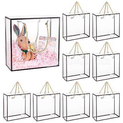 透明なペット用プラスチックギフトボックス  ポリエステルコード付き  長方形  ブラック  20x20x9cm&nbsp;LS-AJEW-WH0166-06A-01-1