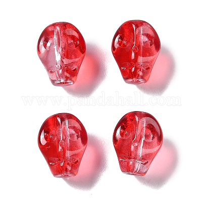 ペイントガラスビーズを焼く  スカル  レッド  10x8x7.5mm  穴：1mm&nbsp;GLAA-S202-17J-1