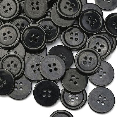 樹脂ボタン  染め  フラットラウンド  ブラック  20x3mm  穴：2mm  195個/袋&nbsp;RESI-D030-20mm-02-1