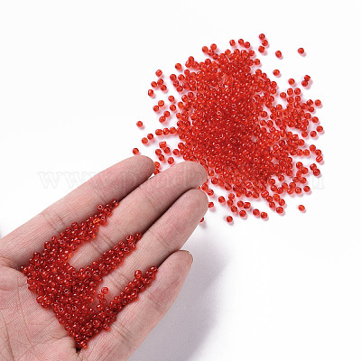 ガラスシードビーズ  トランスペアレント  ラウンド  レッド  8/0  3mm  穴：1mm  約666粒/30g&nbsp;X2-SEED-A004-3mm-5-1
