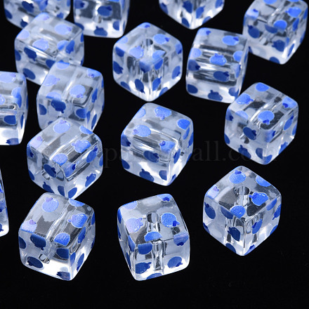 透明印刷アクリルビーズ  フルーツ模様の四角  フルーツの模様  16x16x16mm  穴：3mm&nbsp;MACR-S374-08A-08-1