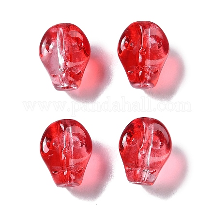 ペイントガラスビーズを焼く  スカル  レッド  10x8x7.5mm  穴：1mm&nbsp;GLAA-S202-17J-1