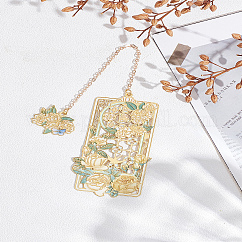 亜鉛合金エナメルブックマーク1個  金属製の花のペンダントブックマーク  ミスティローズ  195mm  花：75x39x0.8mm  ペンダント：18x27x0.8mm