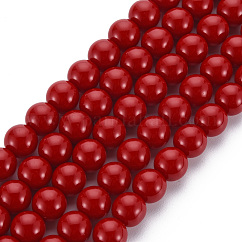 ガラスビーズ連売り  イミテーション翡翠  ラウンド  レッド  8mm  穴：1.2mm  約50~51個/連  15.35インチ（39cm）