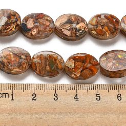 天然の染色されたインペリアルジャスパーと樹脂ビーズの連売り  オーバル  チョコレート  16x12x6mm  穴：1.2mm  約11個/連  6.89インチ（17.5cm）&nbsp;G-G083-A04-01