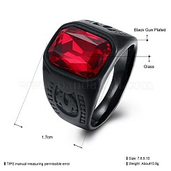 男性用ステンレススチールガラス指輪  ワイドバンドリング  レッド  ガンメタ色  usサイズ10（19.8mm）&nbsp;RJEW-BB29449-D-10