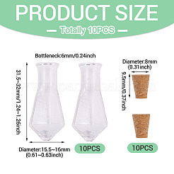 10 個のガラス瓶  ビーズの容器  コーン  木製コルク栓10個付き  透明  3.15~3.2x1.55~1.6cm  穴：6mm&nbsp;AJEW-TA0002-73