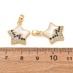真鍮製マイクロパヴェキュービックジルコニアペンダント  星のチャーム  天然なシェルと  18KGP本金メッキ  17x15.5x3.5mm  穴：2x4.5mm&nbsp;CU-CBADD64-21G