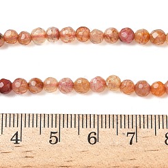 天然石瑪瑙ビーズ連売り  染め＆加熱  ラウンド  多面カット  ペルー  4mm  穴：0.5mm  約92個/連  14.57インチ（37cm）&nbsp;G-E469-12U