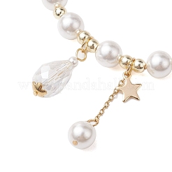 8mm ラウンドシェルパールビーズストレッチブレスレット  女性用 AB カラー ティアドロップ ガラス チャーム ブレスレット  フローラルホワイト  内径：2-1/8インチ（5.4cm）&nbsp;BJEW-JB10616