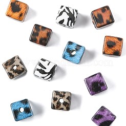 ヒョウ柄プラスチックビーズ12色6個  キューブ  ミックスカラー  14x14x14mm  穴：3.8mm  2個/カラー&nbsp;KY-FS0001-48
