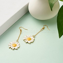 合金ペンダント  エナメルフープピアス＆ペンダントネックレスジュエリーセット付き  手作りの真鍮ビーズチェーン付き  ゴールドカラー  花  ゴールドカラー  520x1.5mm&nbsp;SJEW-JS01222