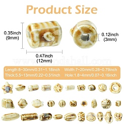 30個 30種類の手作り磁器ビーズ  ファンシーアンティーク施釉磁器  混合図形  8~30x7~20x5.5~13mm  穴：1.8~4mm  1個/スタイル&nbsp;PORC-CJ0001-27