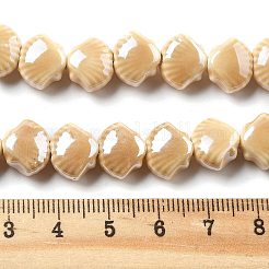 釉薬をかけた磁器ビーズ  光沢のあるセラミックビーズ  シェル形状  桃パフ  10x12x6.5mm  穴：2mm  約35個/連  13.19''（33.5センチメートル）&nbsp;PORC-Q002-01G