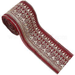 5ヤードの民族刺繍ポリエステルリボン  洋服アクセサリー用  暗赤色  3-3/8インチ（87mm）&nbsp;OCOR-CY0003-48B