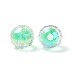 ツートン UV メッキ レインボー虹色アクリル ビーズ  多面カット  ラウンド  シーグリーン  15x15.5mm  穴：3.8mm&nbsp;LS-TACR-D010-06A