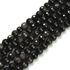 天然銀黒曜石ビーズ連売り  多面カット  ラウンド  6mm  穴：0.9mm  約63~64個/連  15.16~15.28''（38.5~38.8センチメートル）&nbsp;G-C280-B08-6mm