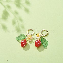 ランプワーク ストロベリー プラスチック パール フラワー ダングル レバーバック イヤリング  女性のための金メッキ真鍮ドロップイヤリング  カラフル  36mm  ピン：1x0.8mm&nbsp;X-EJEW-TA00130