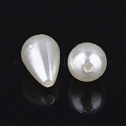 ABSプラスチックパール調ビーズ  ティアドロップ  乳白色  16x10mm  穴：1mm&nbsp;X-MACR-G003-1