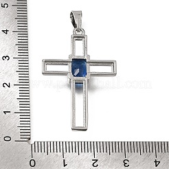 真鍮舗装ブルーキュービックジルコニアペンダント  クロスチャーム  プラチナ  38x24.5x5mm  穴：8x3.5mm&nbsp;CU-CBA4BAF-01P