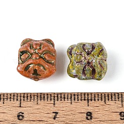 ピカソのベーキングペイントと金色の金属で編まれたガラスビーズ  ライオンダンス  ミックスカラー  11~13x11~11.5x9~10mm  穴：1~1.2mm&nbsp;DGLA-T004-46M