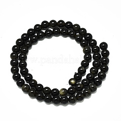 天然な金色の光沢のある黒曜石の連売りビーズ  ラウンド  6mm  穴：1.2mm  約59~61個/連  14.96インチ〜15.75インチ（38~40cm）&nbsp;LS-G-R485-09-6mm