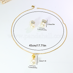 女性用ラウンドプラスチックイミテーションパールイヤリング＆ペンダントネックレスセット  ステンレス鋼のアクセサリーセット  ホワイト  ネックレス：17.72インチ（45cm）&nbsp;SY8055