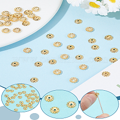 40個の真鍮ビーズキャップ  カドミウムフリー＆ニッケルフリー＆鉛フリー  花  18KGP本金メッキ  6x2mm  穴：1mm&nbsp;KK-LP0001-55