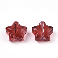 透明なスプレー塗装ガラスビーズ  スター  ファイヤーブリック  8x8x4mm  穴：0.8~1mm&nbsp;GLAA-N035-01-E01