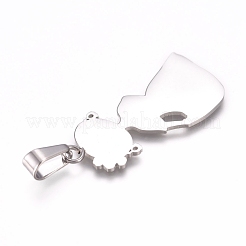 変色しにくい304ステンレススチールペンダント  レーザー切断  女の子  女性  ステンレス鋼色  33x15x1mm  穴：7x3mm&nbsp;STAS-D232-03P
