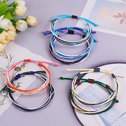 ワックスポリエステルコードブレスレットセット  女性のための友情のストリングブレスレット  ミックスカラー  内径：1-7/8~3-1/2インチ（4.9~8.8cm）  7個/セット&nbsp;BJEW-SW00031