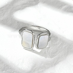 女性用長方形 304 ステンレススチール ホワイトシェル カフリング  ステンレス鋼色  usサイズ7 1/4(17.5mm)&nbsp;RJEW-G346-04P-02