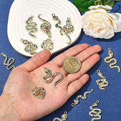 16pcs8スタイルアロイラインストーンペンダント  スネークチャーム  ライトゴールド  ミックスカラー  34~42.5x12~27x3~4.5mm  穴：2.2~2.6mm  2個/スタイル&nbsp;ALRI-CJ0001-06