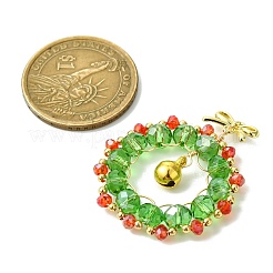 ガラスチャーム  クリスマスリースのチャーム  合金金具と銅線付き  ミックスカラー  39.5x31.5x6mm  穴：1.2mm&nbsp;PALLOY-JF03158