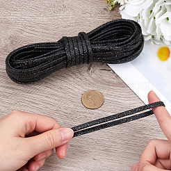 10m 折りたたみグリッター PU レザーコード  フラット  ブラック  5x2mm  約10.94ヤード（10m）/セット&nbsp;OCOR-GF0004-11J