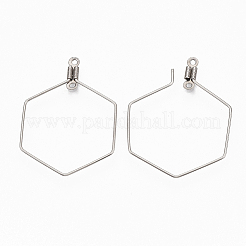 変色しない304ステンレスワイヤーペンダント  フープピアスパーツ  六角  ステンレス鋼色  18ゲージ  34.5x25x1mm  穴：1.2mm&nbsp;X-STAS-T051-006