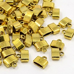 合金コードエンドパーツ  チベットスタイル  カドミウムフリー＆鉛フリー  アンティークゴールデンカラー  サイズ：約10mm長  11.5 mm幅  厚さ5mm  内径：9x3mm  OLE：2mm  700個/ 1000g&nbsp;TIBEP-LF9848YKG-AG-LF