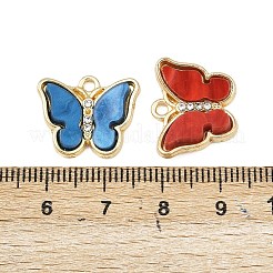 合金、アクリル、クリスタルラインストーンペンダント  ゴールドカラー  蝶  ミックスカラー  15x18x4mm  穴：1.8mm&nbsp;FIND-G100-06G