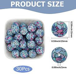 プリントされた丸型シリコンフォーカルビーズ30個  藤紫色  15x15mm  穴：2mm&nbsp;SIL-SC0003-29B