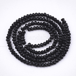 ガラスビーズ連売り  多面カット  ロンデル  ブラック  2.3~2.7x1~1.5mm  穴：0.5mm  約135~140個/連  26~27cm&nbsp;GLAA-S178-15-05