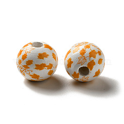 感謝祭の日プリントメープルリーフウッドヨーロピアンビーズ  大穴ビーズ  ラウンド  ダークオレンジ  16x15mm  穴：4mm&nbsp;WOOD-H102-05