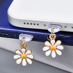 6 個のプラスチックモバイル防塵プラグ  花  合金エナメルペンダント付き  ゴールドカラー  30mm  6個/セット&nbsp;HJEW-CN00001