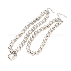 CCB プラスチック ラウンド ビーズ ハート ペンダント ネックレス セット  プラチナ  15-3/8インチ（39cm）&nbsp;NJEW-U006-03P