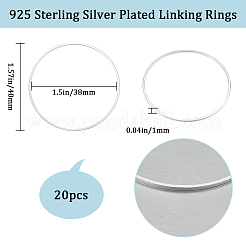 20個の真鍮製リンキングリング  長持ちメッキ  丸いリング  925銀メッキ  40x1mm  内径：38mm&nbsp;KK-BBC0010-04S